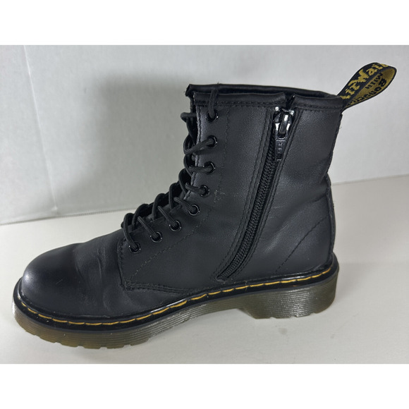 Dr. Martens Junior 1460 Softy T Black Leather Lace-Up Side Zip Boots Kids Size 2 - Picture 10 of 14